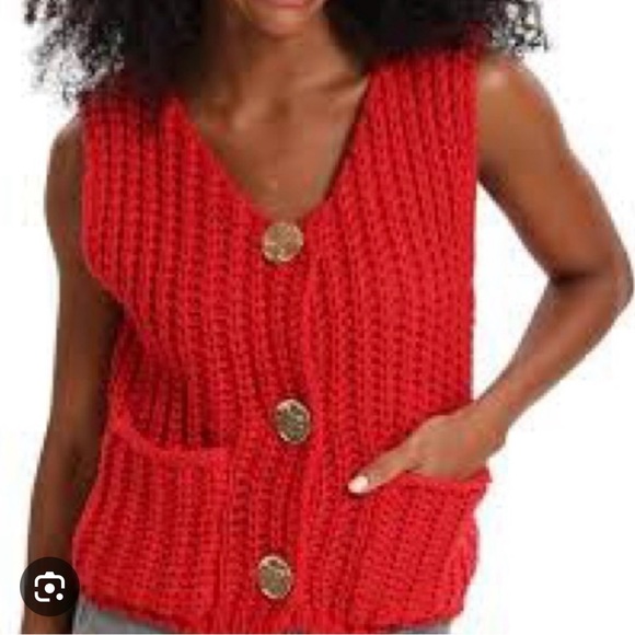 Sweaters - Vibrant Red V-Neck Sweater Vest